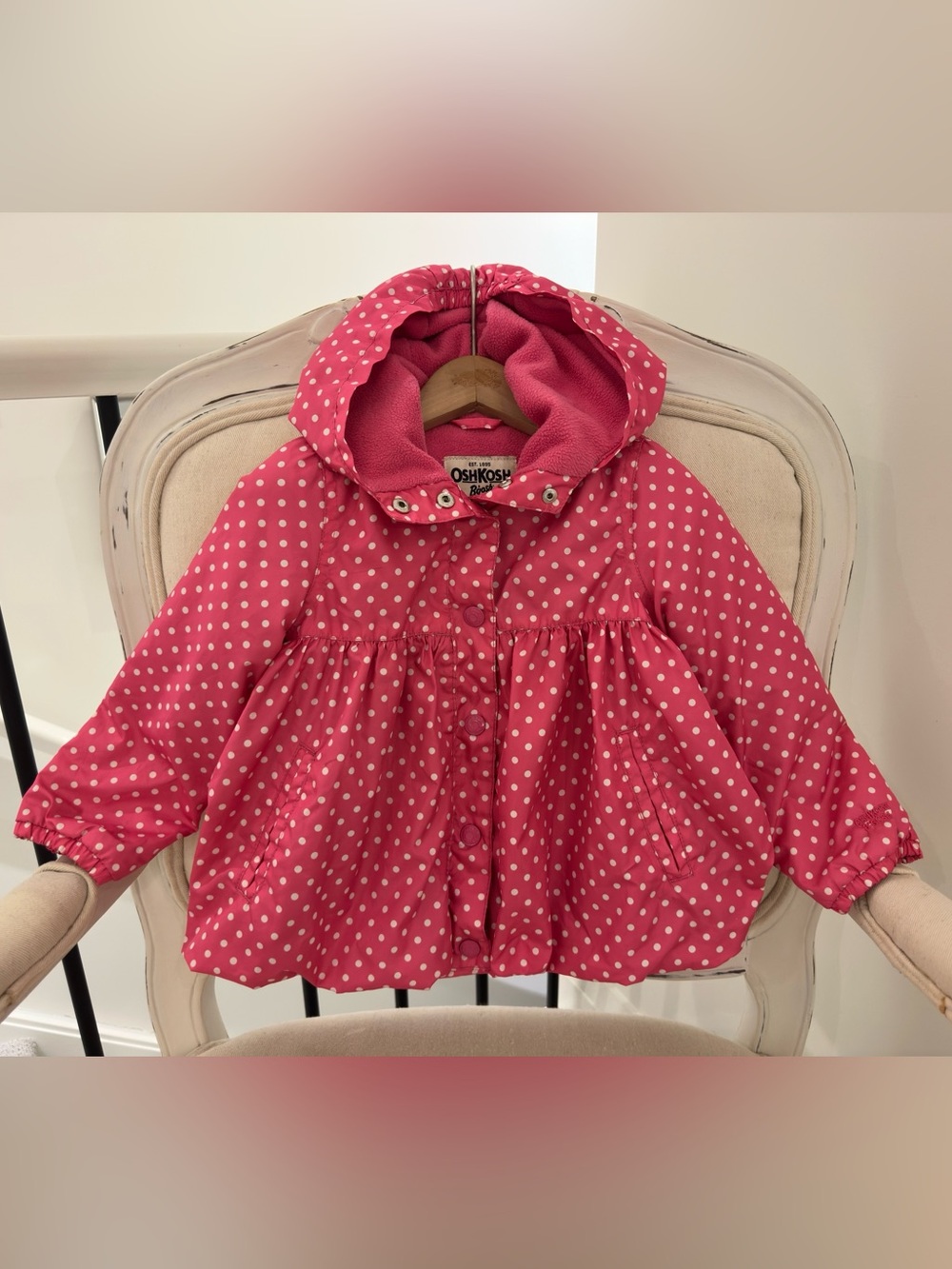 🤍 3T Vintage OshKosh B'gosh Pink Polka Dot Hooded Puffer Bubble Jacket